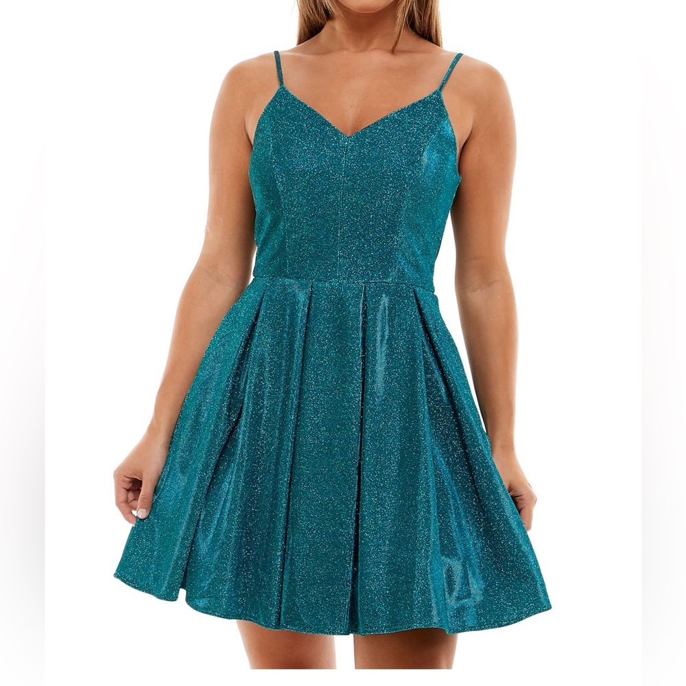 B Darlin Teal Sparkle Mini Dress